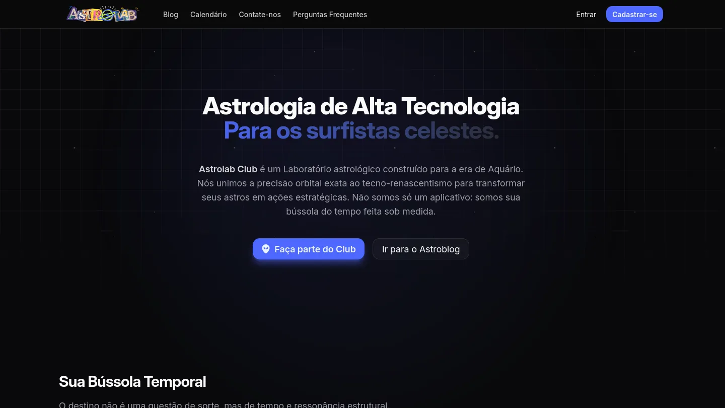Screenshot do site Astrolab Club — calendário astrológico