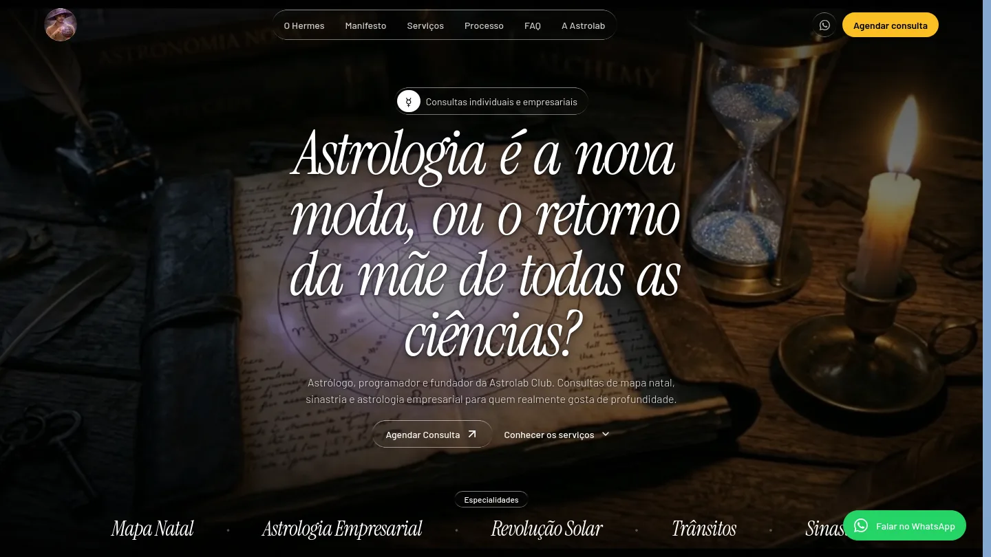 Screenshot do site Hermes Almeida — astrologia profunda