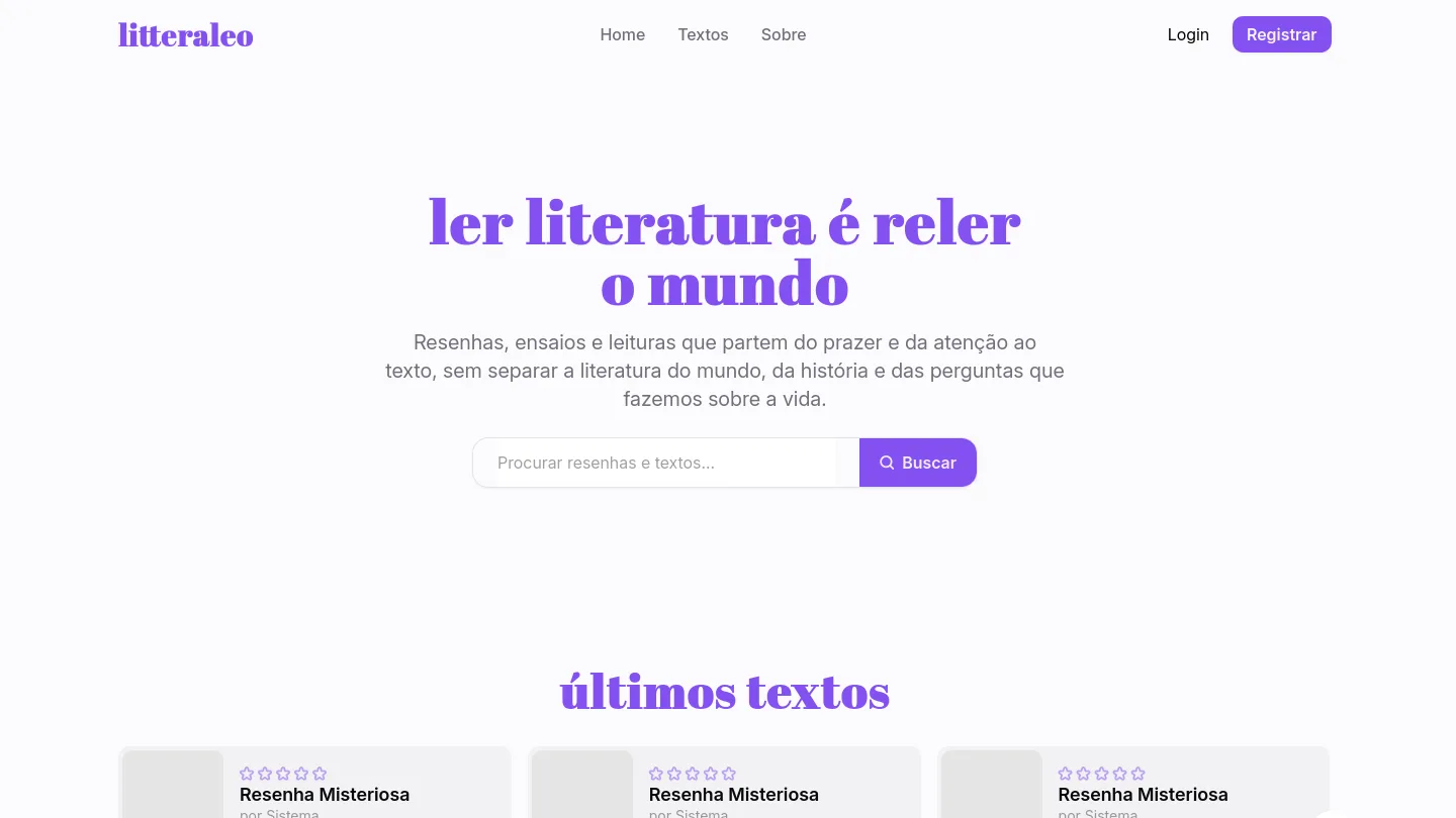 Screenshot do site Litteraleo — resenhas e ensaios literários